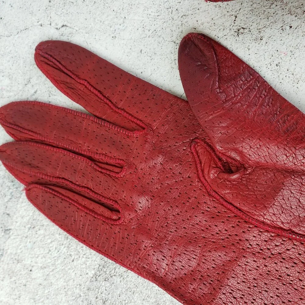 Vintage Ann Taylor Leather Perforated Gloves Red size 6.5